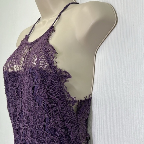 Free People - She Got It Eyelash Purple Lace Lined Spaghetti Strap Slip Dress M - Picture 9 of 13
